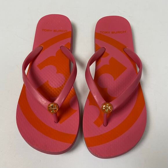Tory Burch Pink Rubber Toe Post Flip Flop Sandals Shoes Size 7 - Picture 1 of 8